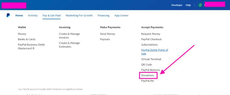 Embed PayPal donation button Step1