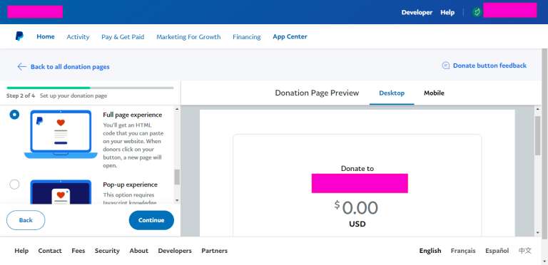 Embed PayPal donation button Step4