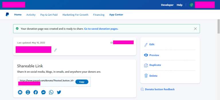 Embed PayPal donation button Step5