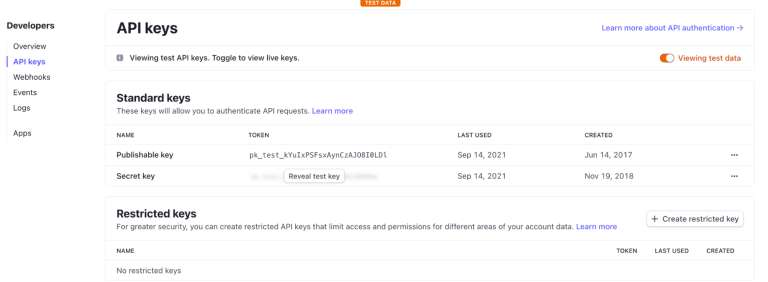 Select the API keys