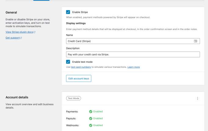 Stripe settings within WooCommerce