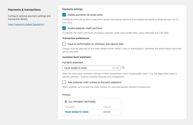 Payments & Transactions page