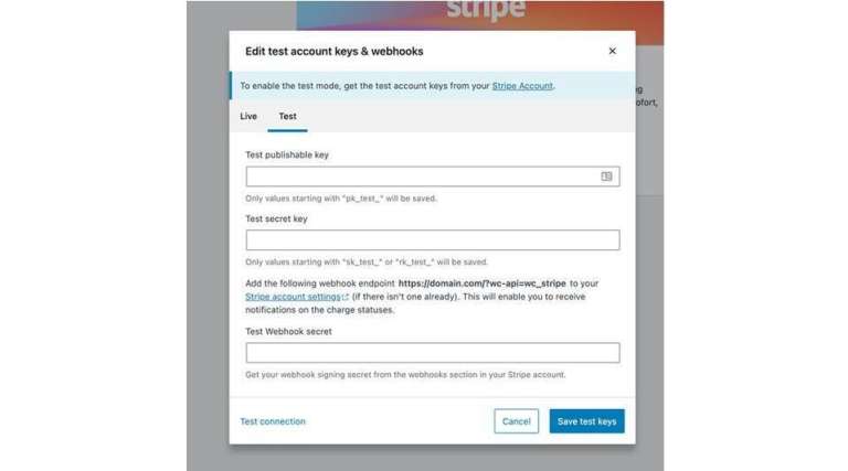 Entering account keys and webhooks