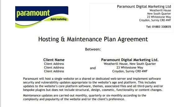 Web hosting agreement contract Sample