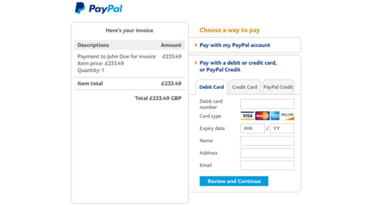 Paypal Online invoicing