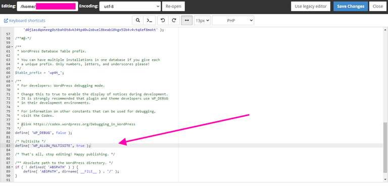 wpconfig WordPress multisite code