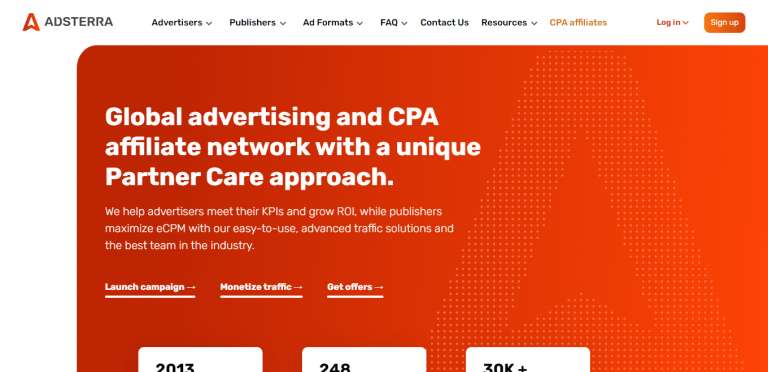 adsterra website homepage