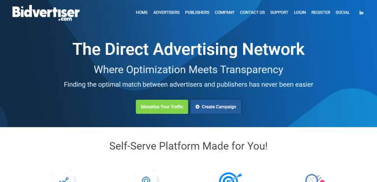 Bidvertiser website homepage