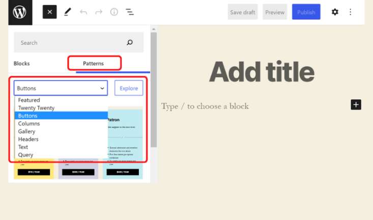 Block Pattern Tab