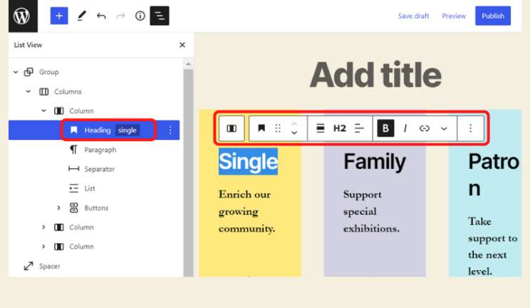 Click on inner blocks