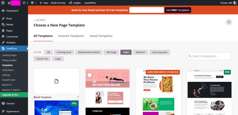 seedprod templates sales pages