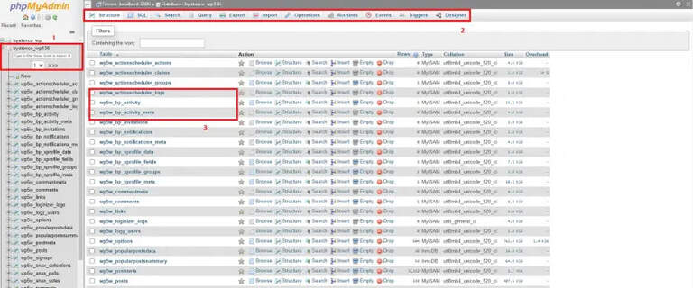 Interface of Using phpMyAdmin